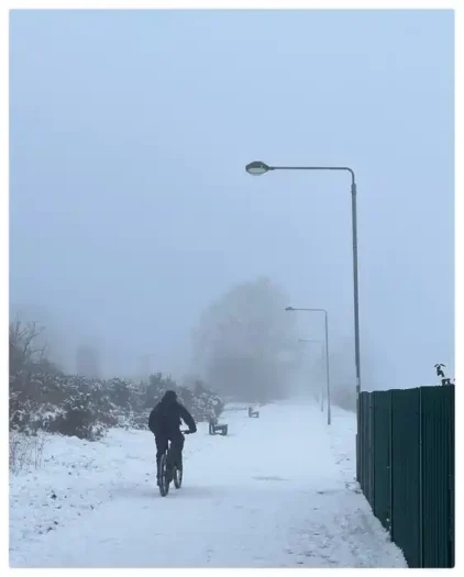 Cycle in the snow. Racecourse Park